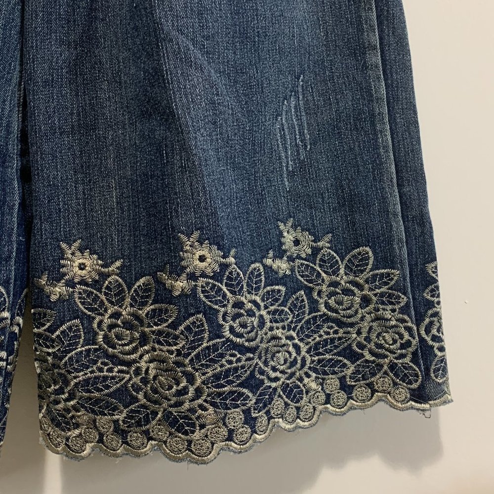 ONE SIZE Jeans Denim Pants Trousers Bottoms Lace Embroidery Flare Bell Wide Leg - Picture 6 of 9